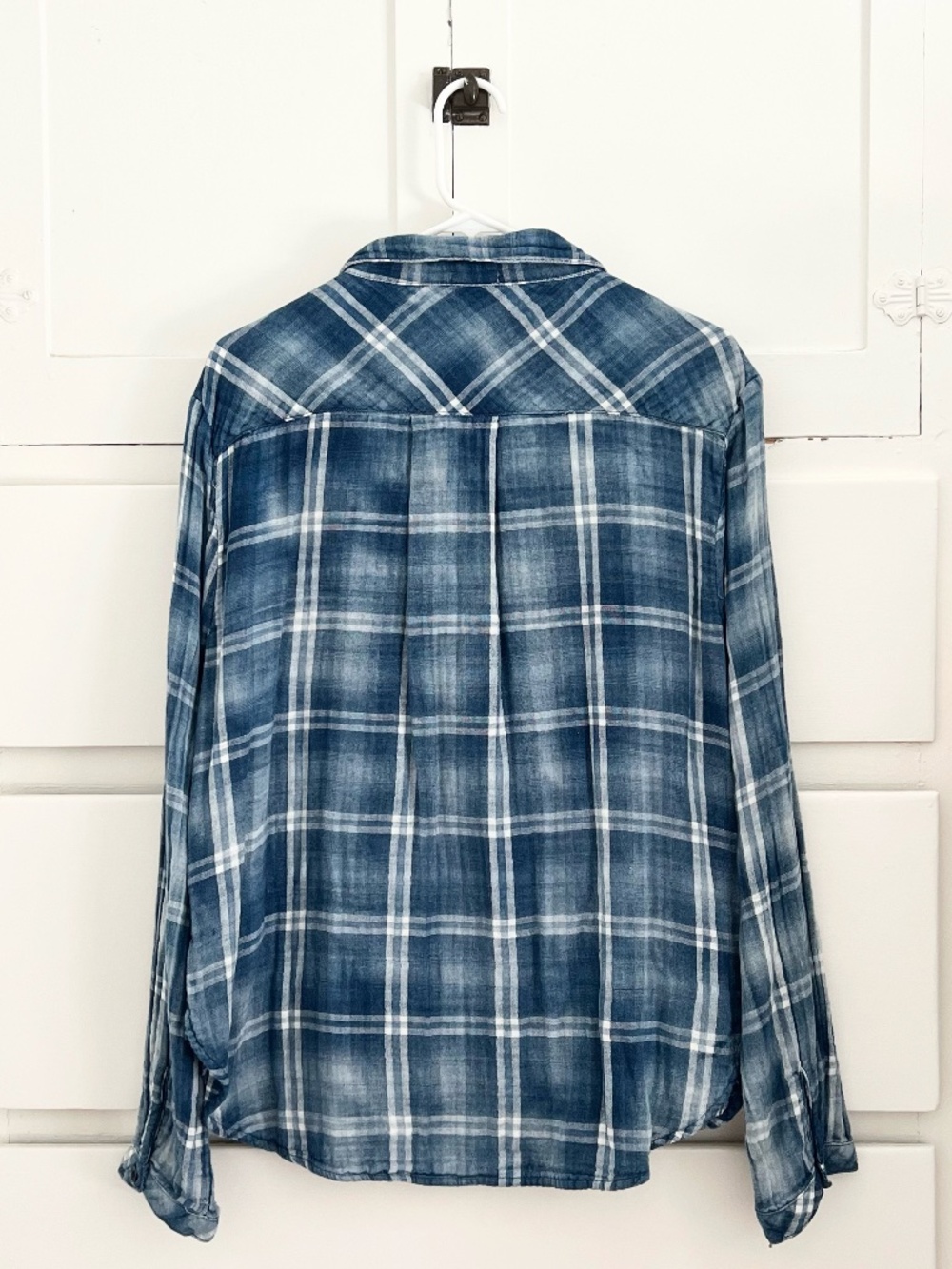 Dylan Cotton Gauze Button Down Shirt Blue White Plaid XL - Picture 4 of 7